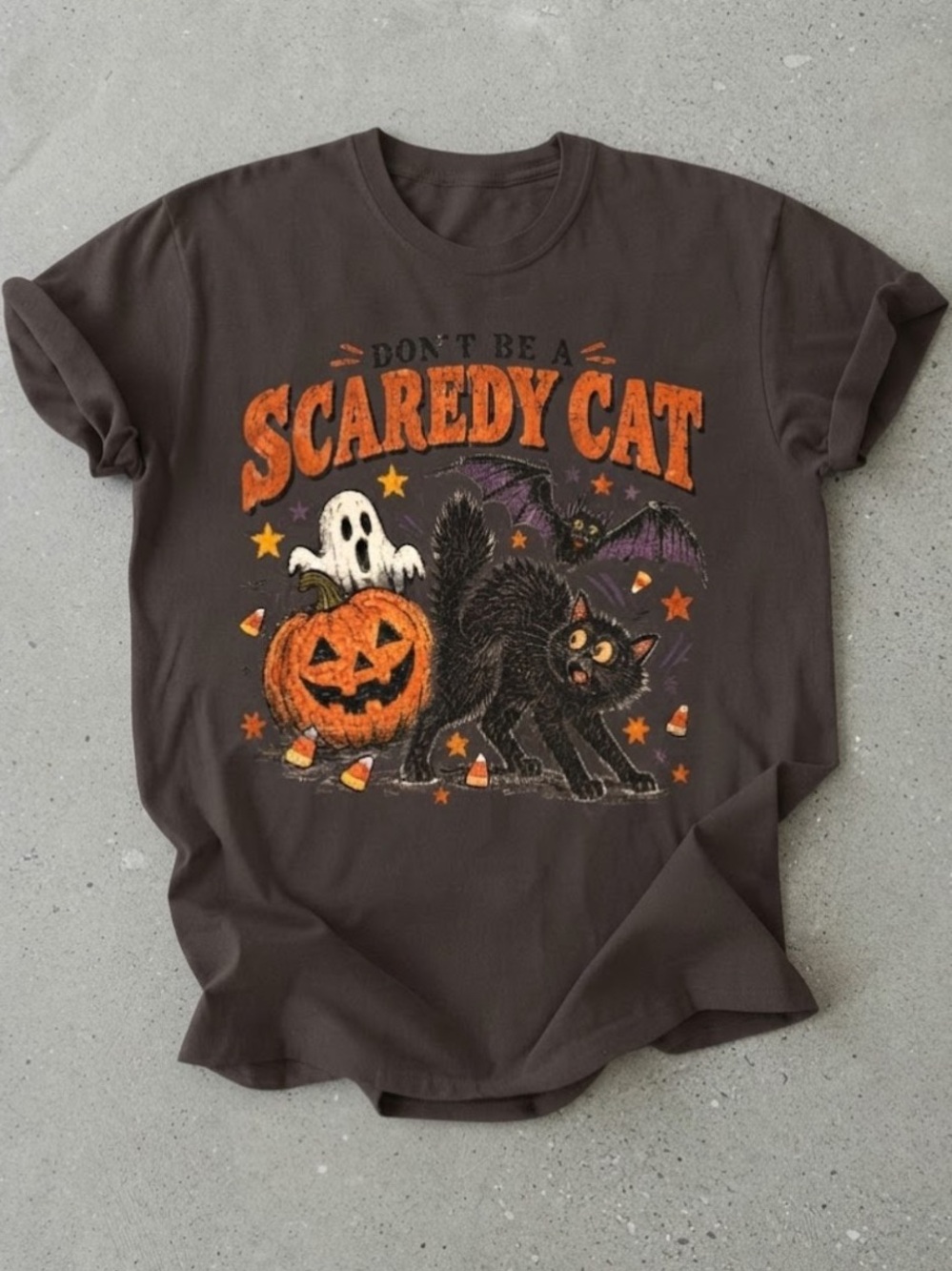 Spooky Scaredy Cat Halloween Pumpkin Ghost Bat Gildan T-Shirt